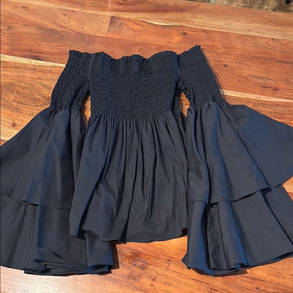 Caroline Constas Black Off-Shoulder Ruffle Top